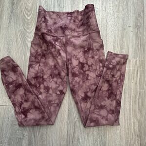 Athleta XXS Salutation 7/8 tight legging‎ stash pocket purple pink mauve tie-dye
